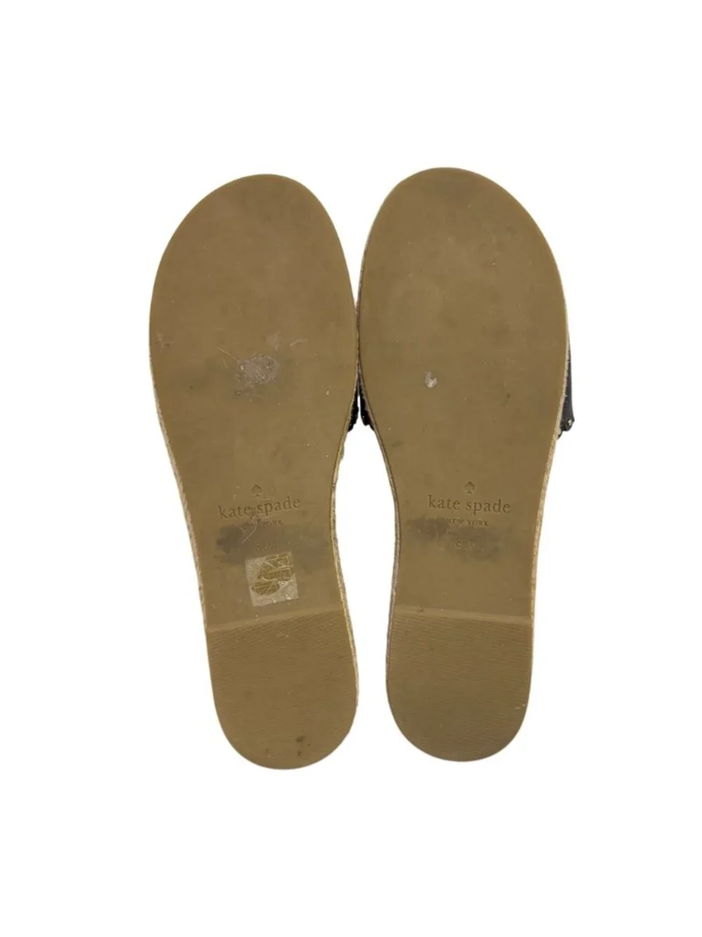 Kate Spade Black Leather Scalloped Espadrille Slide Sandals Size 8.5
